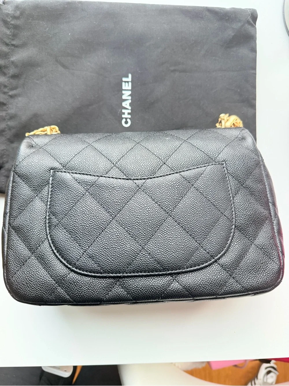 CHANEL Black Quilted Shoulder Bag with Gold Hardware